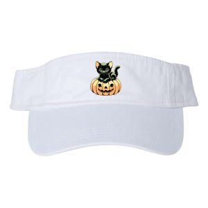 Scary Halloween Black Cats On Pumpkin Fall Spooky Season Valucap Bio-Washed Visor