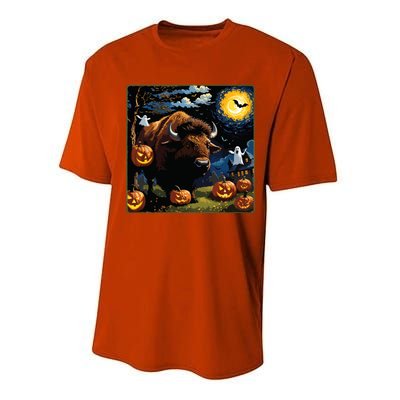 Spooky Halloween Bison Starry Night Performance Sprint T-Shirt