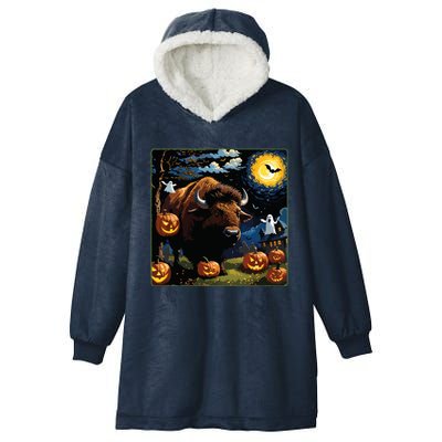 Spooky Halloween Bison Starry Night Hooded Wearable Blanket