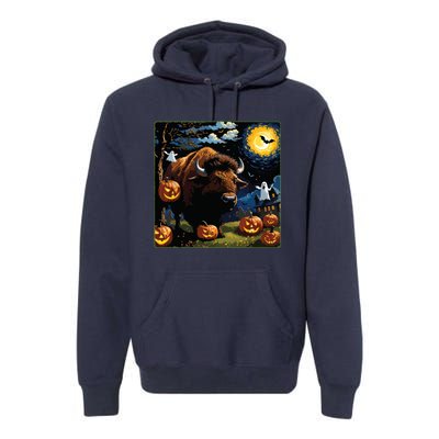 Spooky Halloween Bison Starry Night Premium Hoodie