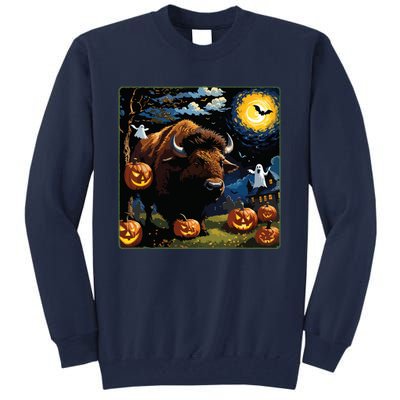 Spooky Halloween Bison Starry Night Tall Sweatshirt