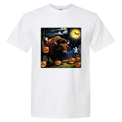 Spooky Halloween Bison Starry Night Garment-Dyed Heavyweight T-Shirt