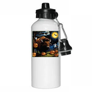 Spooky Halloween Bison Starry Night Aluminum Water Bottle