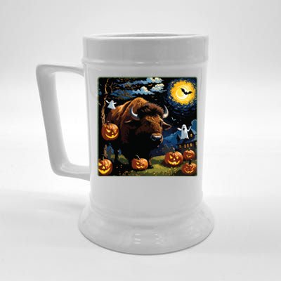 Spooky Halloween Bison Starry Night Beer Stein