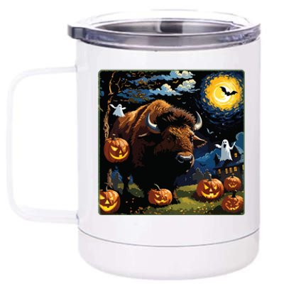 Spooky Halloween Bison Starry Night 12 oz Stainless Steel Tumbler Cup