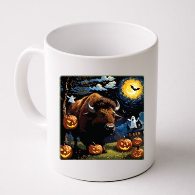 Spooky Halloween Bison Starry Night Coffee Mug