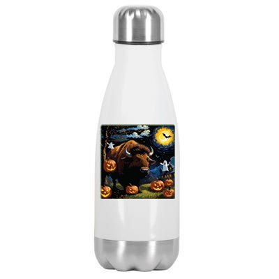 Spooky Halloween Bison Starry Night Stainless Steel Insulated Water Bottle