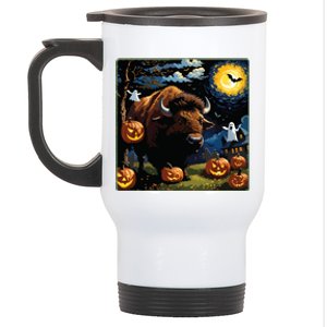 Spooky Halloween Bison Starry Night Stainless Steel Travel Mug