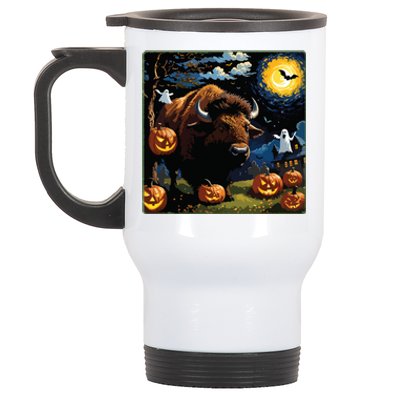 Spooky Halloween Bison Starry Night Stainless Steel Travel Mug