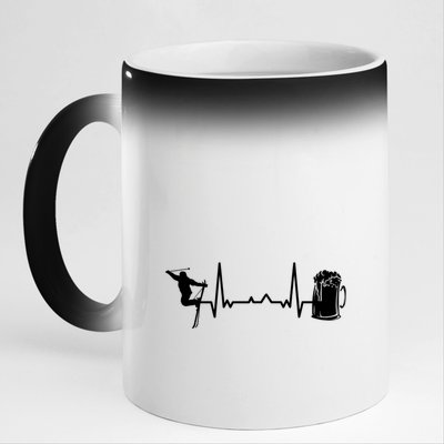 Skiing Heartbeat Beer Skier Skiing Heartbeat Gift For Skier 11oz Black Color Changing Mug