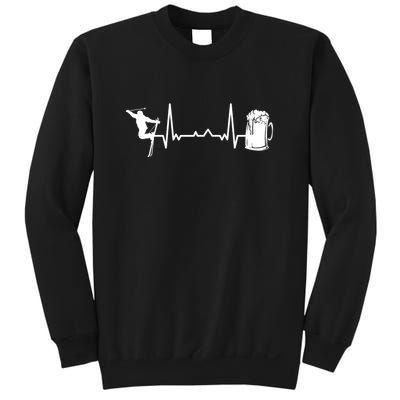 Skiing Heartbeat Beer Skier Skiing Heartbeat Gift For Skier Sweatshirt