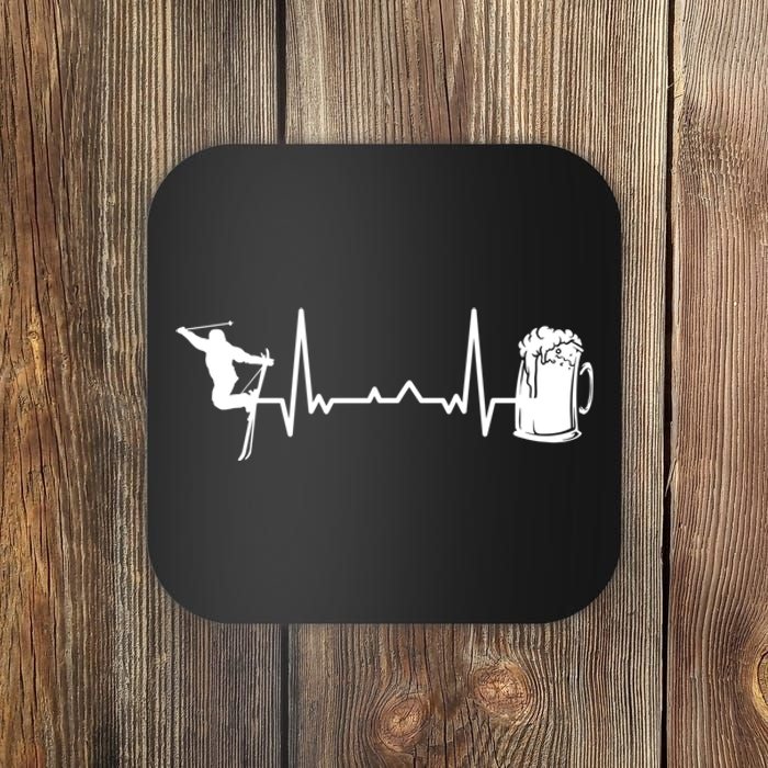 Skiing Heartbeat Beer Skier Skiing Heartbeat Gift For Skier Coaster