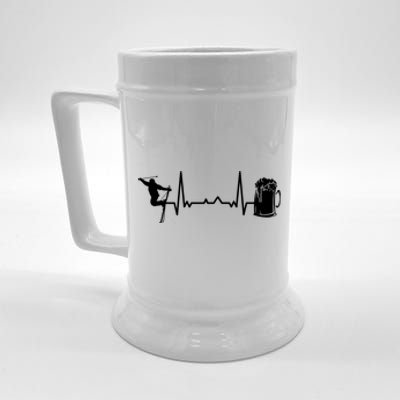 Skiing Heartbeat Beer Skier Skiing Heartbeat Gift For Skier Beer Stein