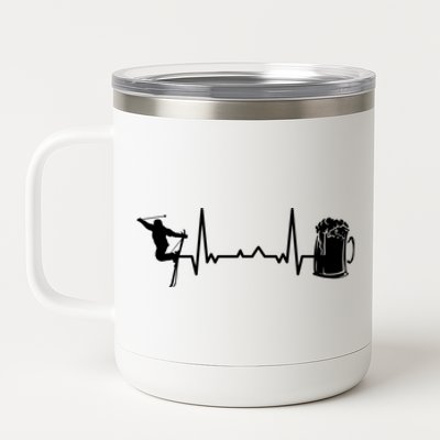 Skiing Heartbeat Beer Skier Skiing Heartbeat Gift For Skier 12 oz Stainless Steel Tumbler Cup