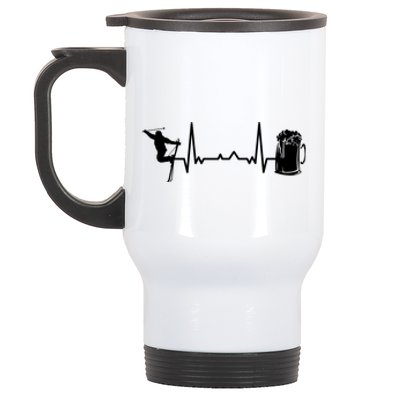 Skiing Heartbeat Beer Skier Skiing Heartbeat Gift For Skier Stainless Steel Travel Mug