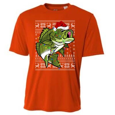 Santa Hat Bass Fish Xmas Lighting Ugly Bass Christmas Gift Cooling Performance Crew T-Shirt