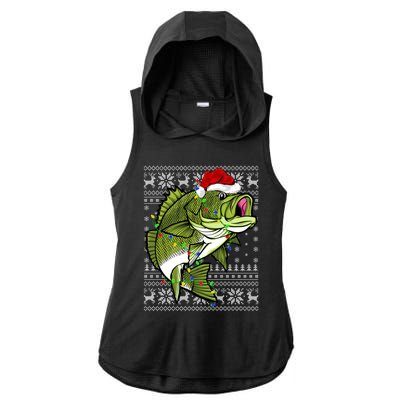 Santa Hat Bass Fish Xmas Lighting Ugly Bass Christmas Gift Ladies PosiCharge Tri-Blend Wicking Draft Hoodie Tank