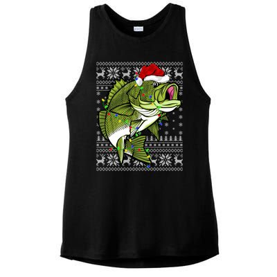 Santa Hat Bass Fish Xmas Lighting Ugly Bass Christmas Gift Ladies PosiCharge Tri-Blend Wicking Tank