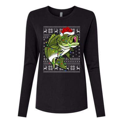 Santa Hat Bass Fish Xmas Lighting Ugly Bass Christmas Gift Womens Cotton Relaxed Long Sleeve T-Shirt