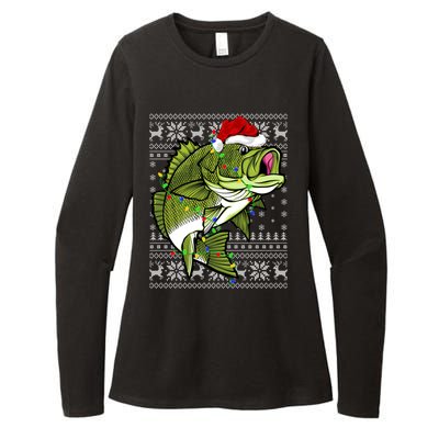 Santa Hat Bass Fish Xmas Lighting Ugly Bass Christmas Gift Womens CVC Long Sleeve Shirt