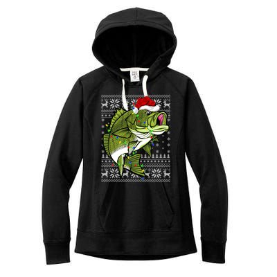 Santa Hat Bass Fish Xmas Lighting Ugly Bass Christmas Gift Women's Fleece Hoodie