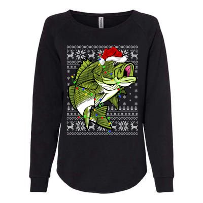 Santa Hat Bass Fish Xmas Lighting Ugly Bass Christmas Gift Womens California Wash Sweatshirt