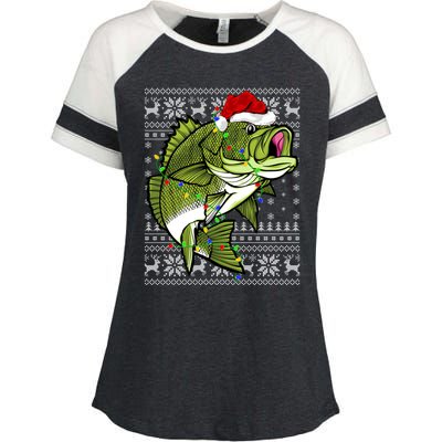 Santa Hat Bass Fish Xmas Lighting Ugly Bass Christmas Gift Enza Ladies Jersey Colorblock Tee