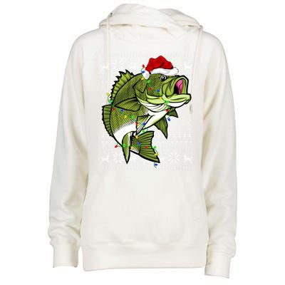 Santa Hat Bass Fish Xmas Lighting Ugly Bass Christmas Gift Womens Funnel Neck Pullover Hood