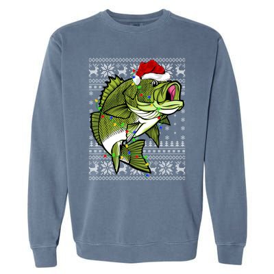 Santa Hat Bass Fish Xmas Lighting Ugly Bass Christmas Gift Garment-Dyed Sweatshirt