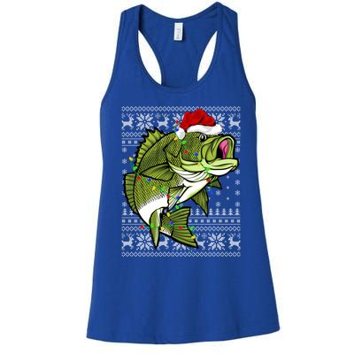 Santa Hat Bass Fish Xmas Lighting Ugly Bass Christmas Gift Women's Racerback Tank