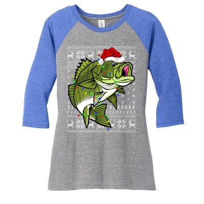 Santa Hat Bass Fish Xmas Lighting Ugly Bass Christmas Gift Women's Tri-Blend 3/4-Sleeve Raglan Shirt