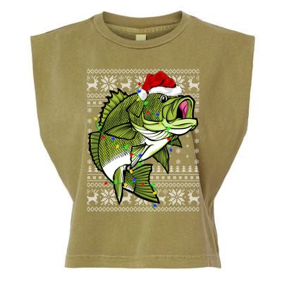 Santa Hat Bass Fish Xmas Lighting Ugly Bass Christmas Gift Garment-Dyed Women's Muscle Tee