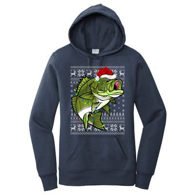 Santa Hat Bass Fish Xmas Lighting Ugly Bass Christmas Gift Women's Pullover Hoodie