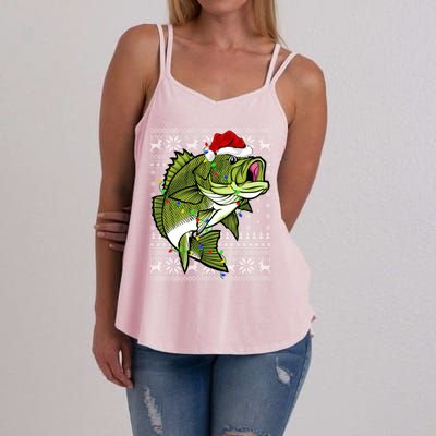 Santa Hat Bass Fish Xmas Lighting Ugly Bass Christmas Gift Women's Strappy Tank