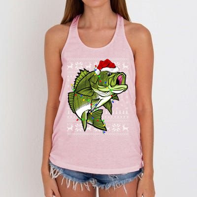 Santa Hat Bass Fish Xmas Lighting Ugly Bass Christmas Gift Women's Knotted Racerback Tank