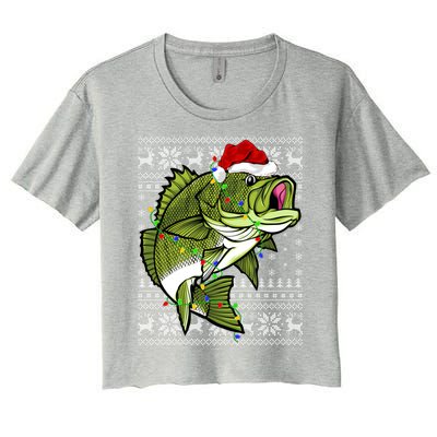 Santa Hat Bass Fish Xmas Lighting Ugly Bass Christmas Gift Women's Crop Top Tee