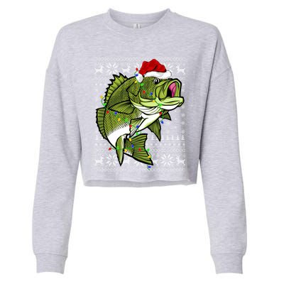 Santa Hat Bass Fish Xmas Lighting Ugly Bass Christmas Gift Cropped Pullover Crew