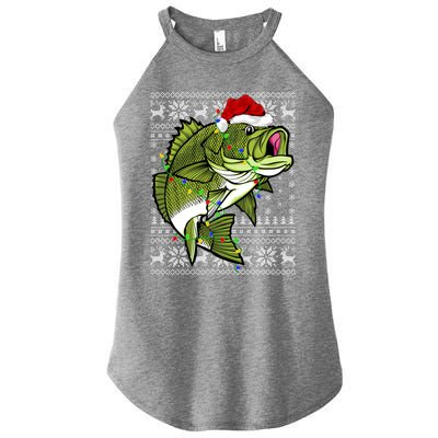 Santa Hat Bass Fish Xmas Lighting Ugly Bass Christmas Gift Women's Perfect Tri Rocker Tank