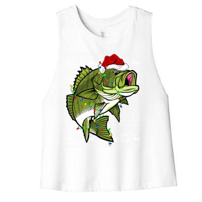 Santa Hat Bass Fish Xmas Lighting Ugly Bass Christmas Gift Women's Racerback Cropped Tank