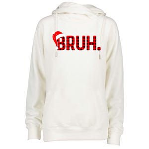 Santa Hat Bruh Funny Christmas Plaid Xmas Pajamas Gift Womens Funnel Neck Pullover Hood