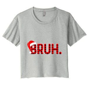 Santa Hat Bruh Funny Christmas Plaid Xmas Pajamas Gift Women's Crop Top Tee