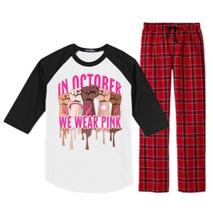 Strong Hands Breast Cancer In October We Wear Pink Raglan Sleeve Pajama Set