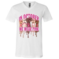 Strong Hands Breast Cancer In October We Wear Pink V-Neck T-Shirt