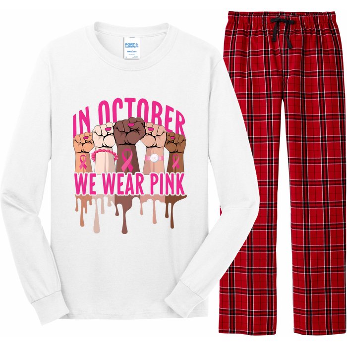 Strong Hands Breast Cancer In October We Wear Pink Long Sleeve Pajama Set