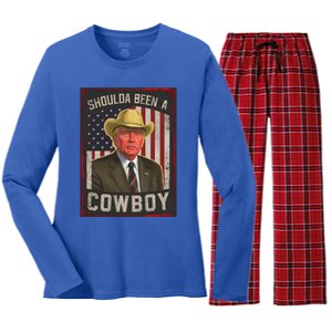 Should Have Been A Cow Trump 2024 4th Of July Us Flag Great Gift Women's Long Sleeve Flannel Pajama Set 