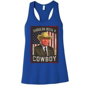 Should Have Been A Cow Trump 2024 4th Of July Us Flag Great Gift Women's Racerback Tank