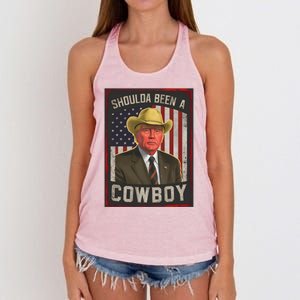 Should Have Been A Cow Trump 2024 4th Of July Us Flag Great Gift Women's Knotted Racerback Tank