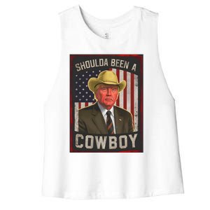 Should Have Been A Cow Trump 2024 4th Of July Us Flag Great Gift Women's Racerback Cropped Tank