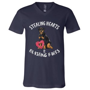 Stealing Hearts Blasting Farts Rottweiler Valentines Day V-Neck T-Shirt