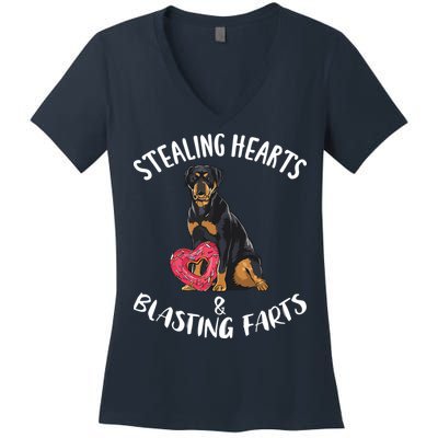 Stealing Hearts Blasting Farts Rottweiler Valentines Day Women's V-Neck T-Shirt